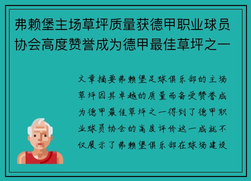 弗赖堡主场草坪质量获德甲职业球员协会高度赞誉成为德甲最佳草坪之一